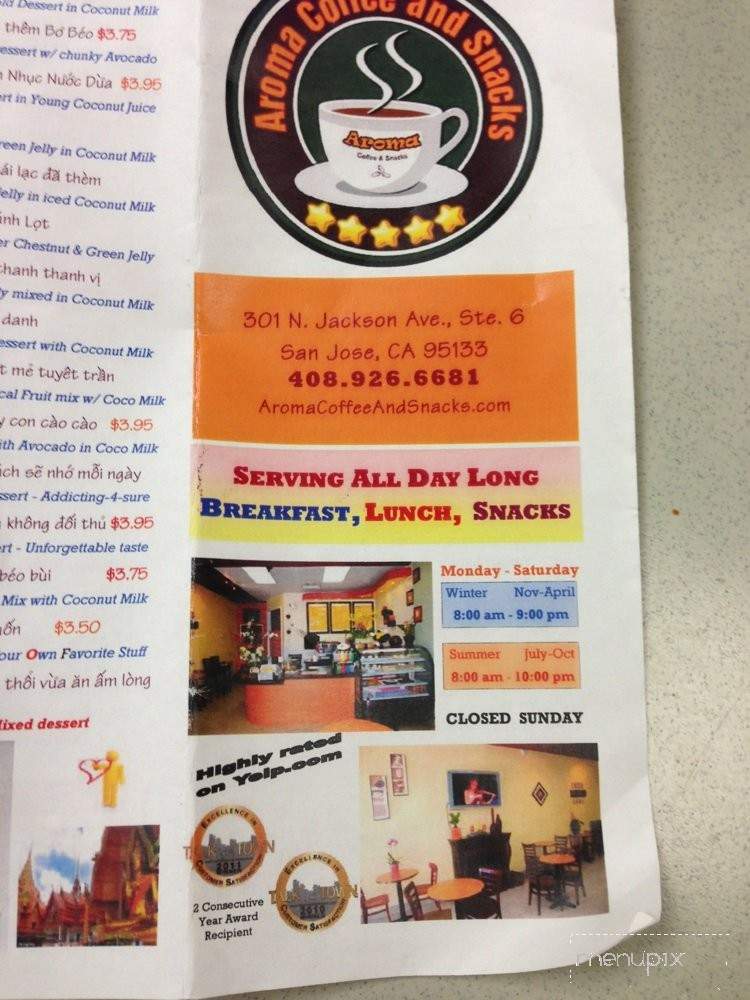 Aroma Coffee & Scacks S J C - San Jose, CA menu_pic
