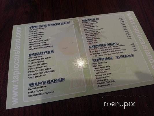 Tapioca Island - San Jose, CA menu_pic
