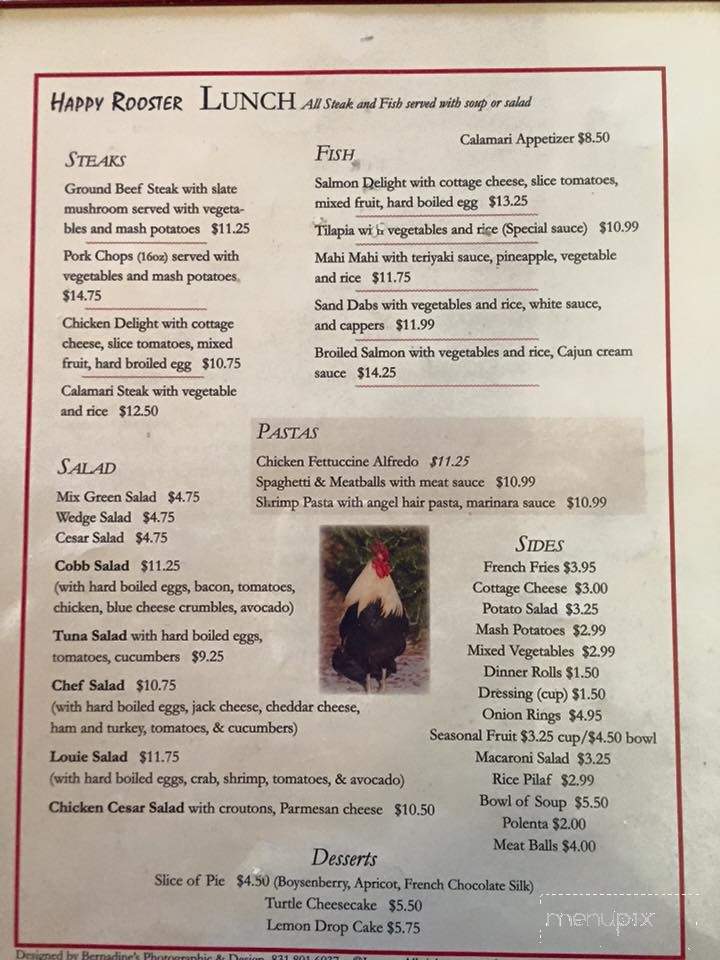 Happy Rooster - San Juan Bautista, CA menu_pic