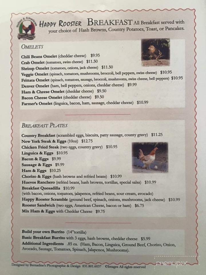 Happy Rooster - San Juan Bautista, CA menu_pic
