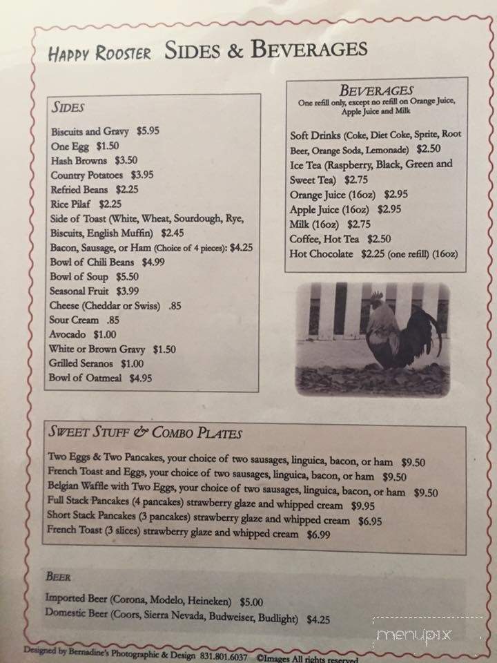 Happy Rooster - San Juan Bautista, CA menu_pic