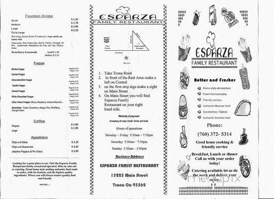 Esparza Family Restaurant - Searles Valley, CA menu_pic
