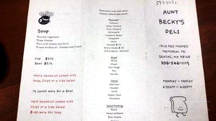 Aunt Becky's Deli - Seatac, WA menu_pic