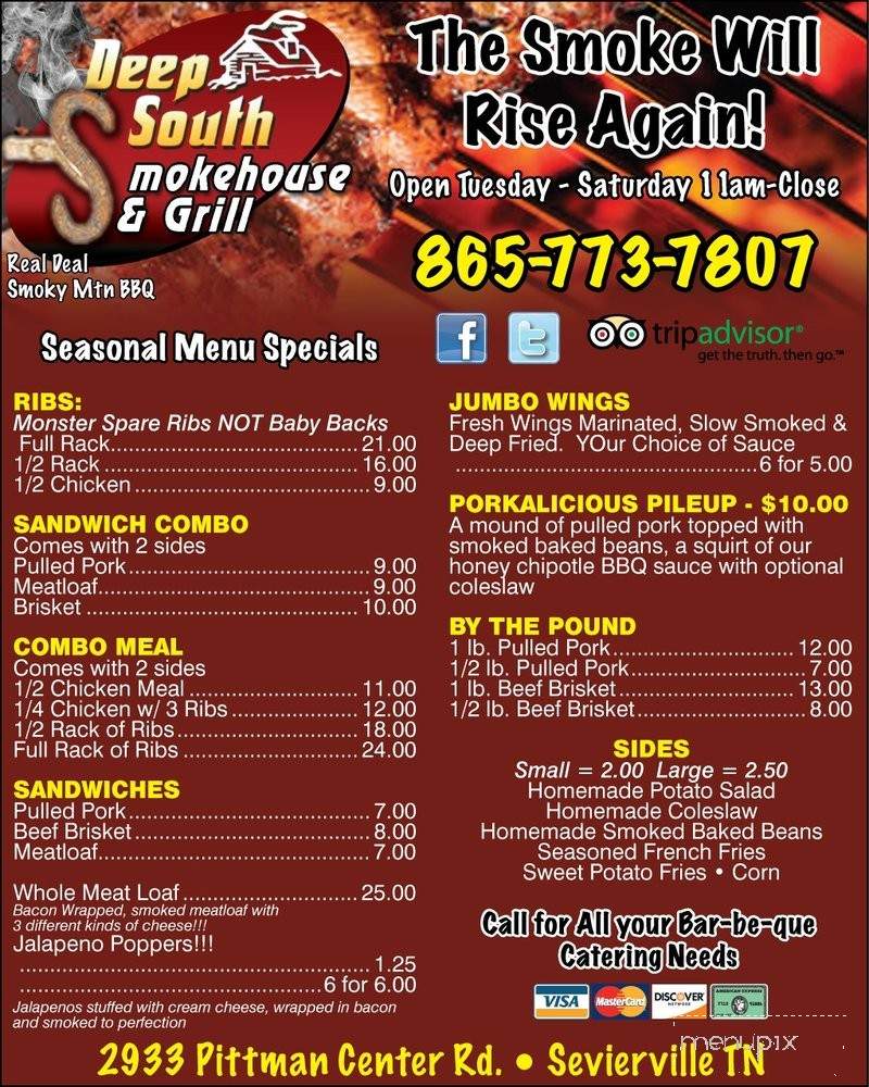 Deep South Smokehouse and Grill - Sevierville, TN menu_pic