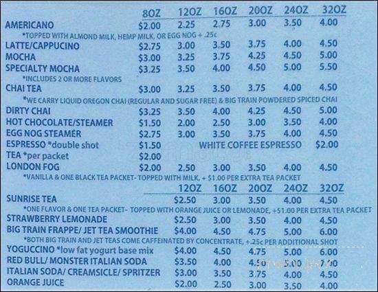 Bickford Espresso - Snohomish, WA menu_pic