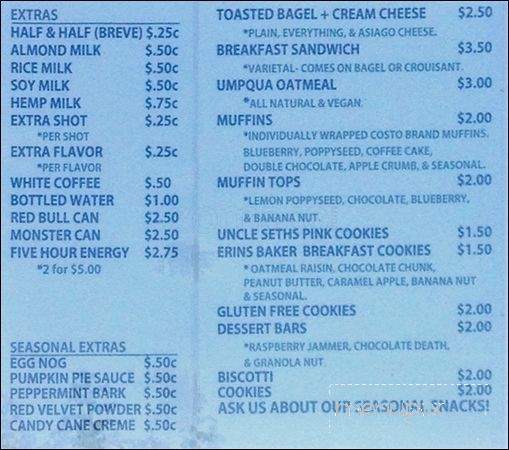 Bickford Espresso - Snohomish, WA menu_pic