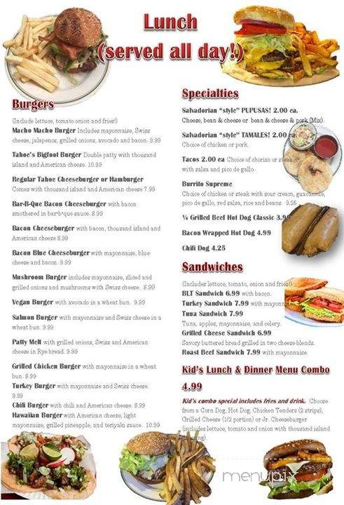 Tahoe Burgers Grill - South Lake Tahoe, CA menu_pic