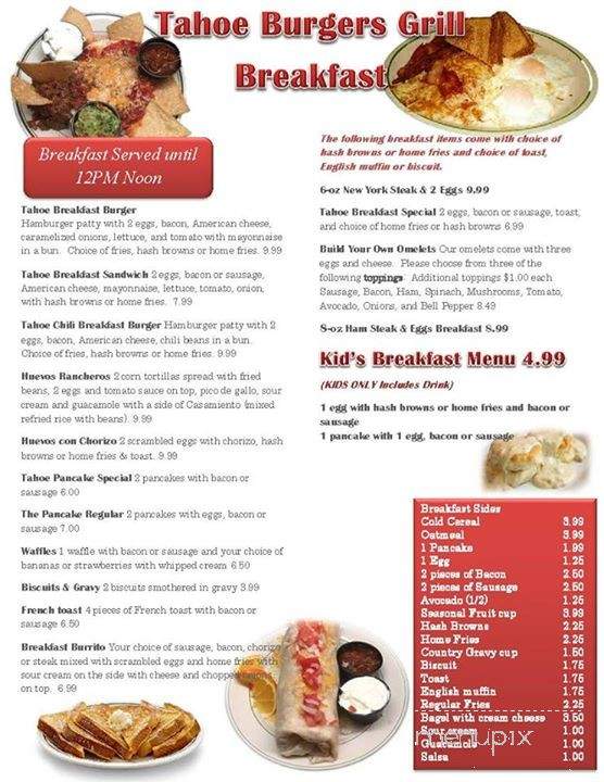 Tahoe Burgers Grill - South Lake Tahoe, CA menu_pic