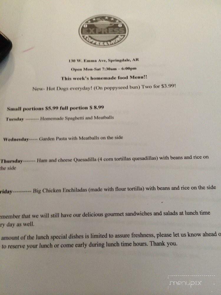 Express Coffee and More - Springdale, AR menu_pic