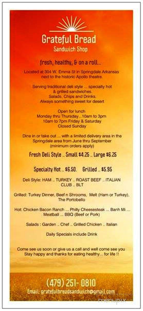 Grateful Bread Sandwich Shop - Springdale, AR menu_pic
