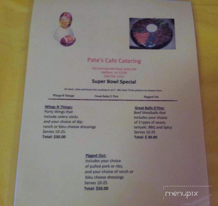 Pate's Cafe & Deli - Stafford, VA menu_pic