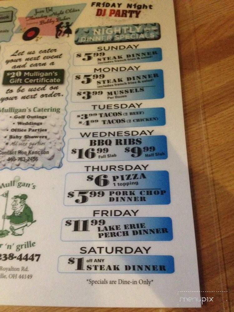 Mulligan's Bar & Grille - Strongsville, OH menu_pic