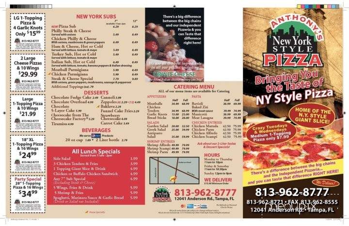 Anthony's New York Style Pizza - Tampa, FL menu_pic