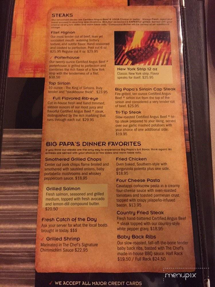 Big Papa's Steakhouse & Saloon - Tehachapi, CA menu_pic