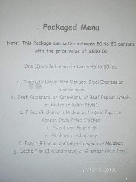 Auntie Cora's Filipino Bakery - Temecula, CA menu_pic