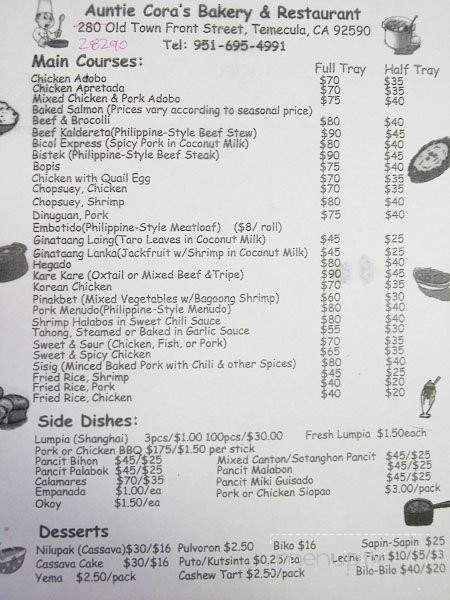 Auntie Cora's Filipino Bakery - Temecula, CA menu_pic