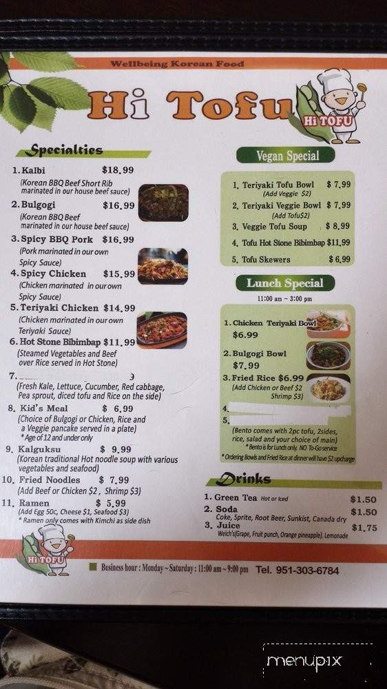 Hi Tofu - Temecula, CA menu_pic