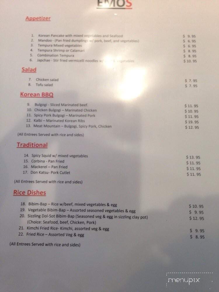 Emos Korean Restaurant - Tracy, CA menu_pic