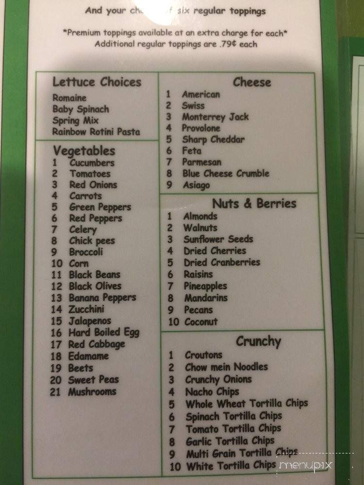 Toma's Salad Shop - Troy, MI menu_pic