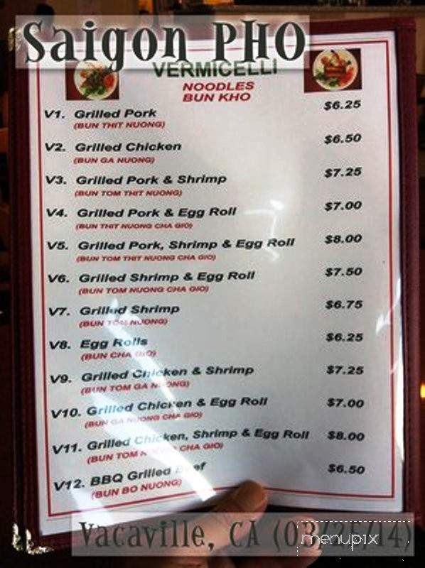 Saigon Pho - Vacaville, CA menu_pic