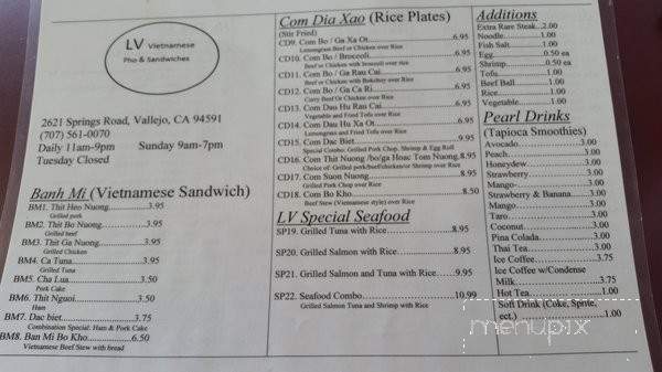 Lv Vietnamese Pho and Sandwiches - Vallejo, CA menu_pic