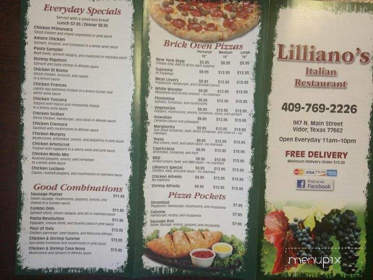 Liliano's Italian Restaurant - Vidor, TX menu_pic