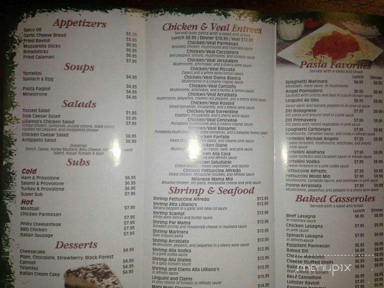 Liliano's Italian Restaurant - Vidor, TX menu_pic