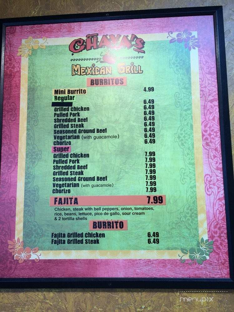 Chavas Mexican Grill - Vincennes, IN menu_pic