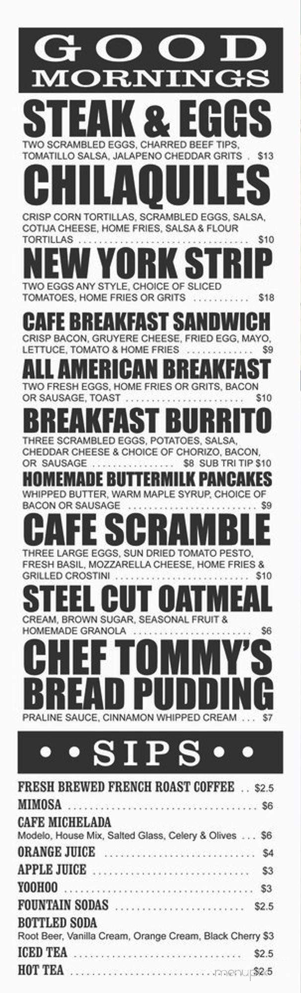 Cafe Tommy - Visalia, CA menu_pic