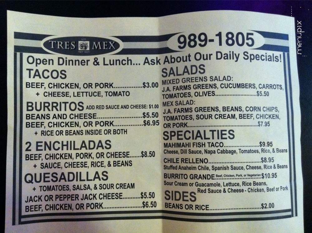 Los Tres Mex - Waikoloa Village, HI menu_pic