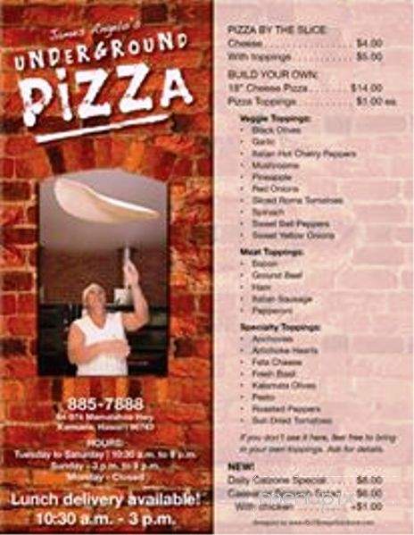James Angelo's Underground Pizza - Waimea, HI menu_pic