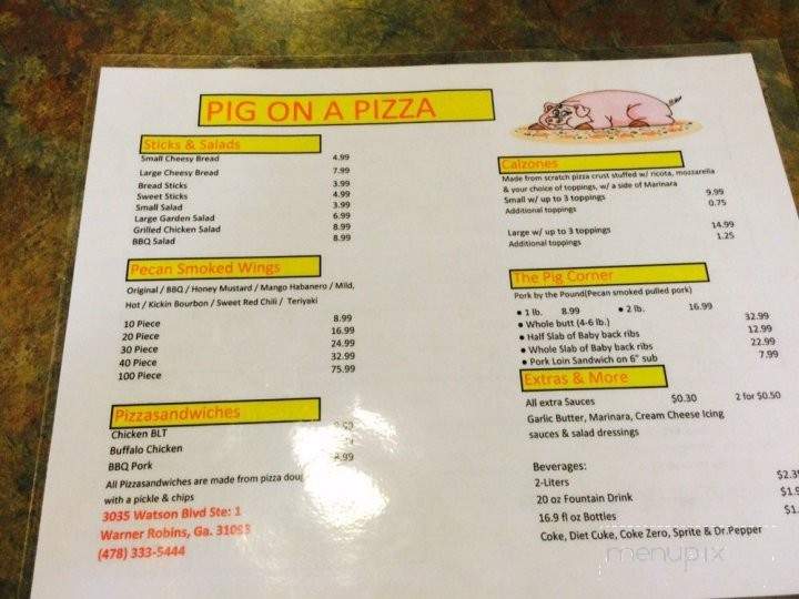 Pig on a Pizza - Warner Robins, GA menu_pic