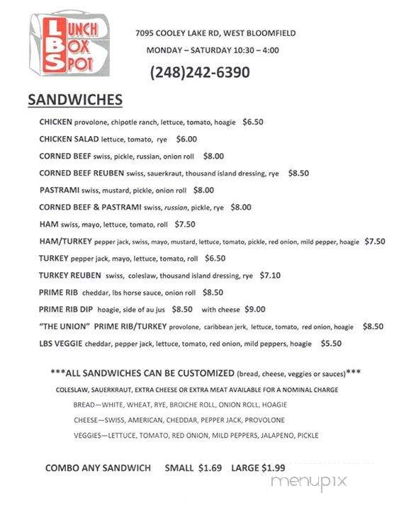 Lunch Box Spot - West Bloomfield, MI menu_pic