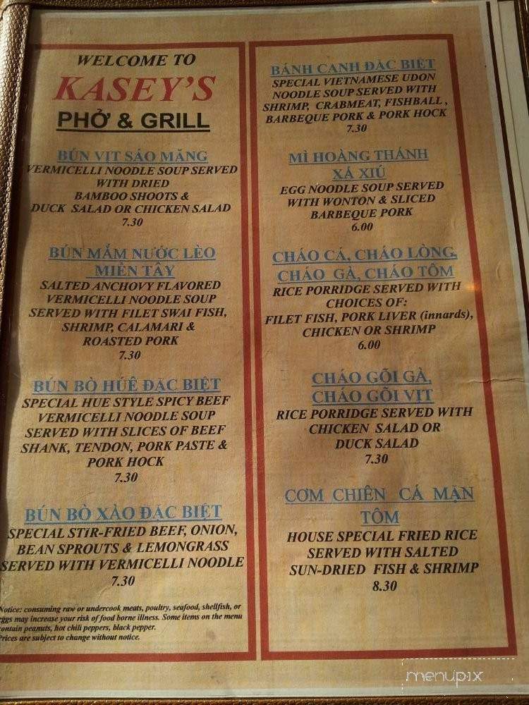 Kasey's Noodle & Grill - Westminster, CA menu_pic