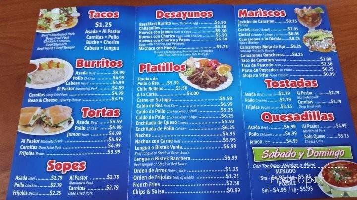Tacos El Tapatio #3 - Westminster, CA menu_pic