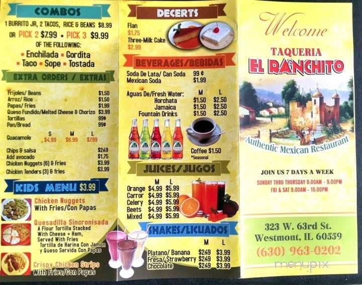 Taqueria Ranchito - Westmont, IL menu_pic