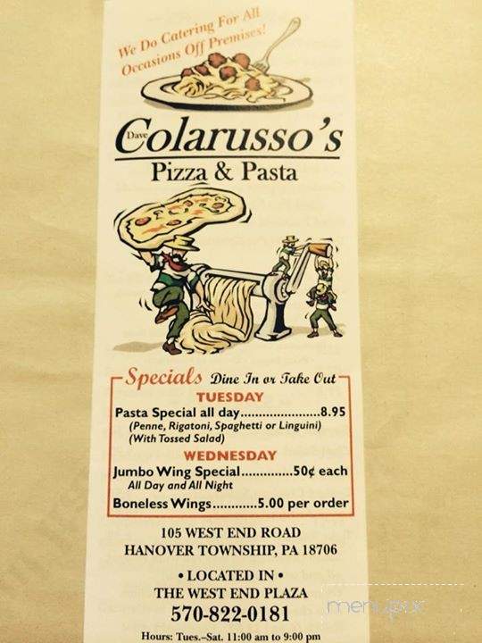 Dave Colarusso's Pizza and Pasta - Wilkes-Barre, PA menu_pic