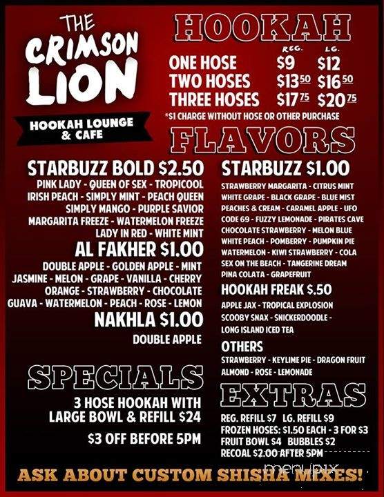 Crimson Lion Hookah Lounge - Wilkes-Barre, PA menu_pic