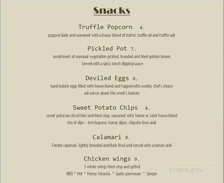Sinner & Saint Speakeasy - Williamsport, PA menu_pic