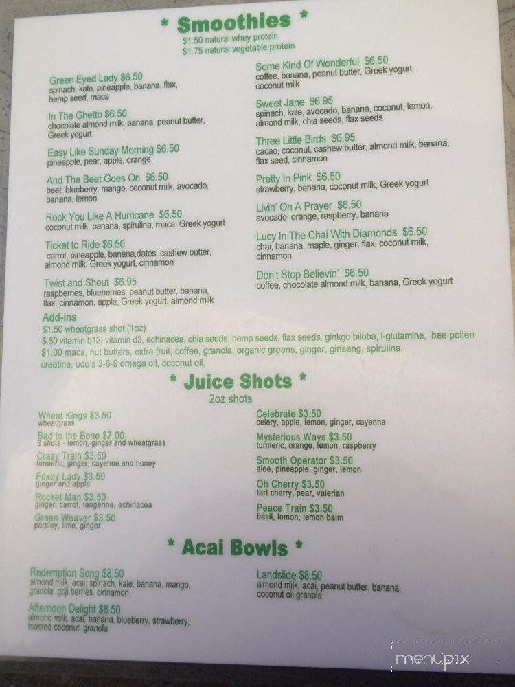 Squeeze Juicery - Williamsville, NY menu_pic