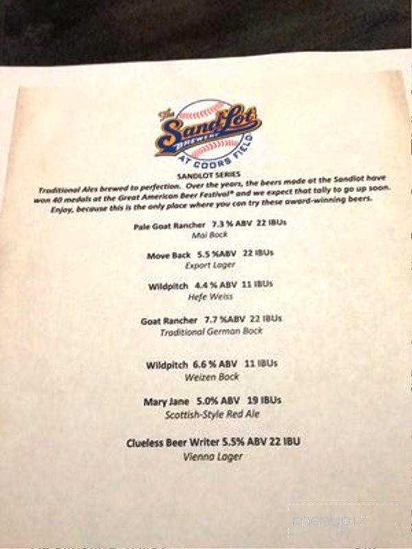 Sandlot Brewery - Denver, CO menu_pic