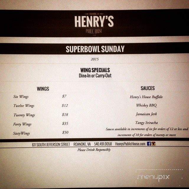 Henry's Public House - Roanoke, VA menu_pic