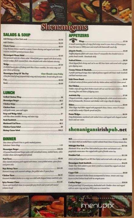 Shenanigans Irish Pub and Grill - Fresno, CA menu_pic