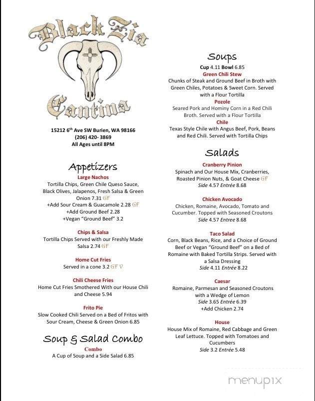 Black Zia Cantina - Burien, WA menu_pic