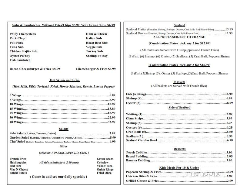 Southern BBQ & Seafood Grill - North Charleston, SC menu_pic