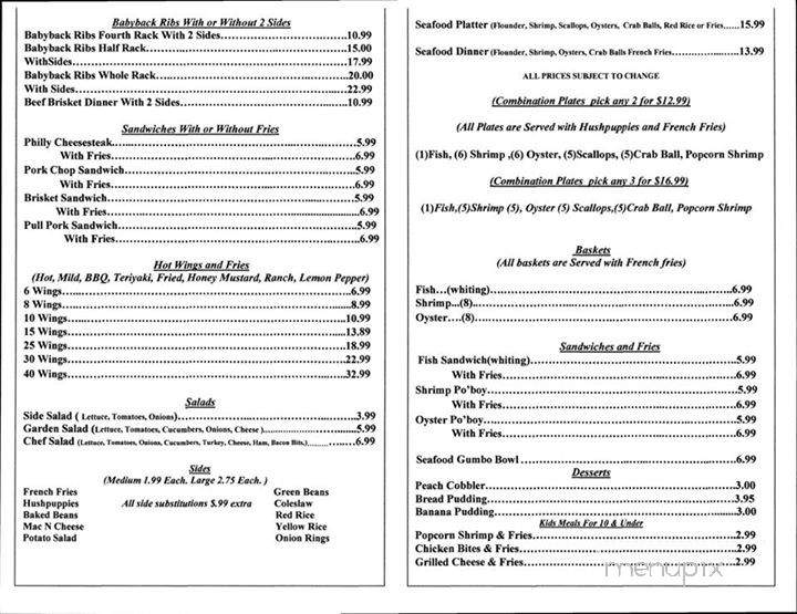 Southern BBQ & Seafood Grill - North Charleston, SC menu_pic
