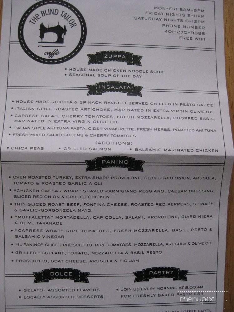 Blind Tailor Caffe - Providence, RI menu_pic