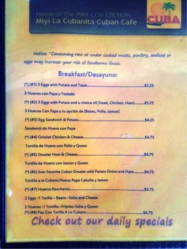 Miyi la Cubanita Cuban Cafe - Pompano Beach, FL menu_pic