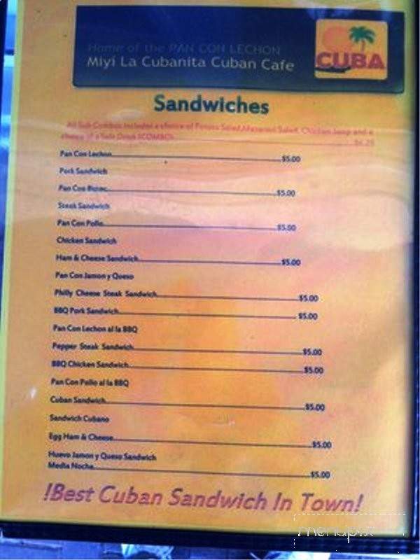 Miyi la Cubanita Cuban Cafe - Pompano Beach, FL menu_pic