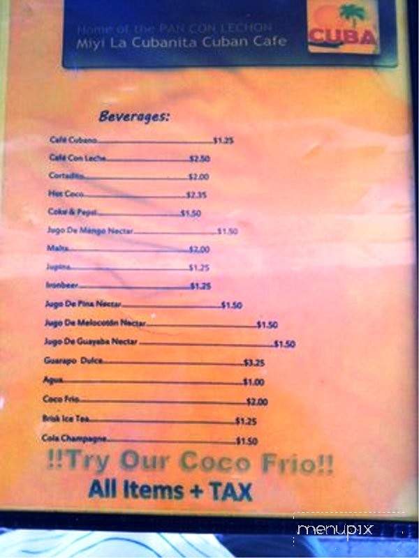 Miyi la Cubanita Cuban Cafe - Pompano Beach, FL menu_pic
